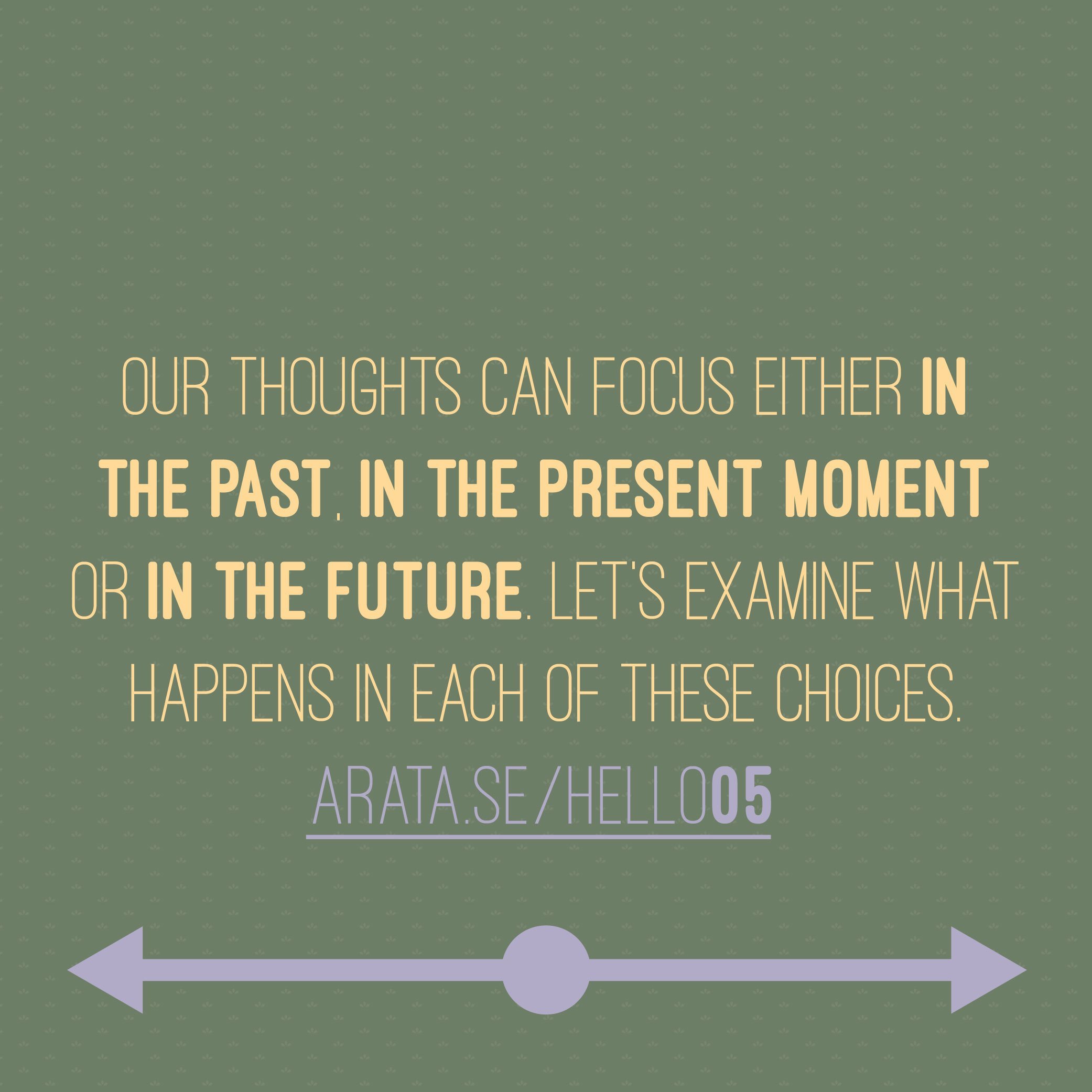 Be in the moment: Our thoughts can focus either in the past, in the present moment or in the future. Let’s examine what happens in each of these choices.