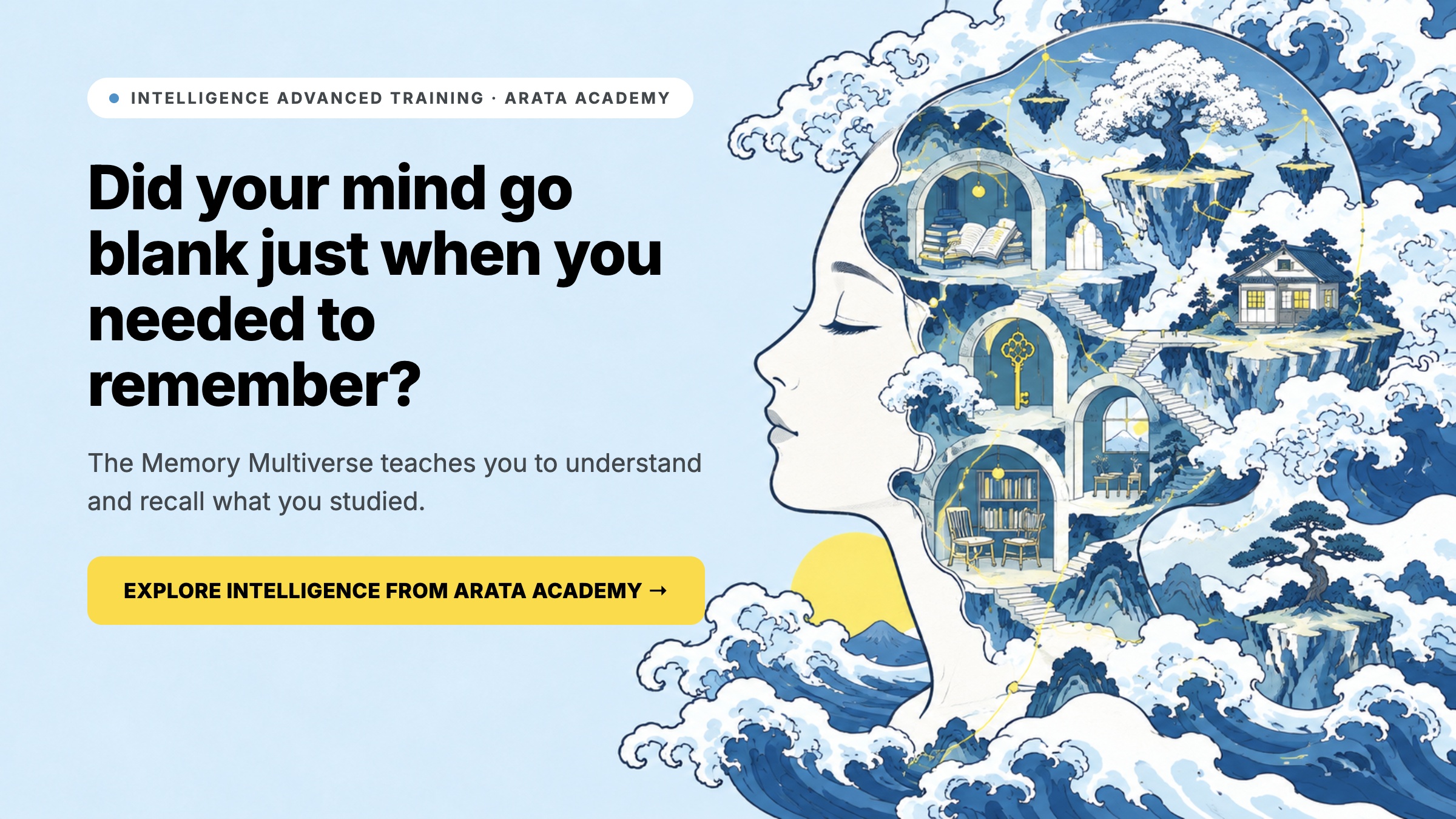 Intelligence, Did your mind go blank just when you needed to remember?, The Memory Multiverse teaches you to understand and recall what you studied., Arata Academy