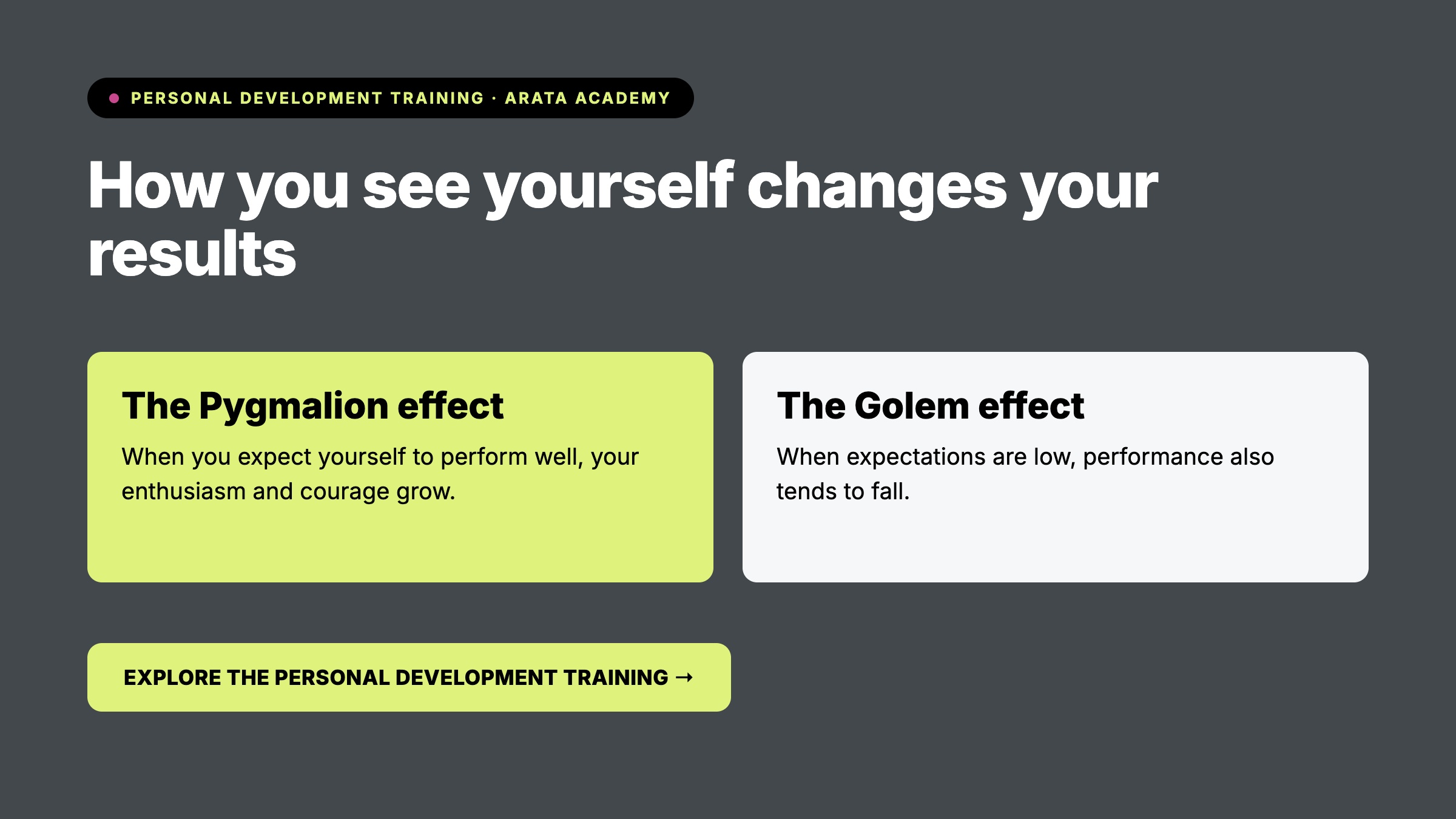 Personal Development, How you see yourself changes your results, The Pygmalion effect, Arata Academy