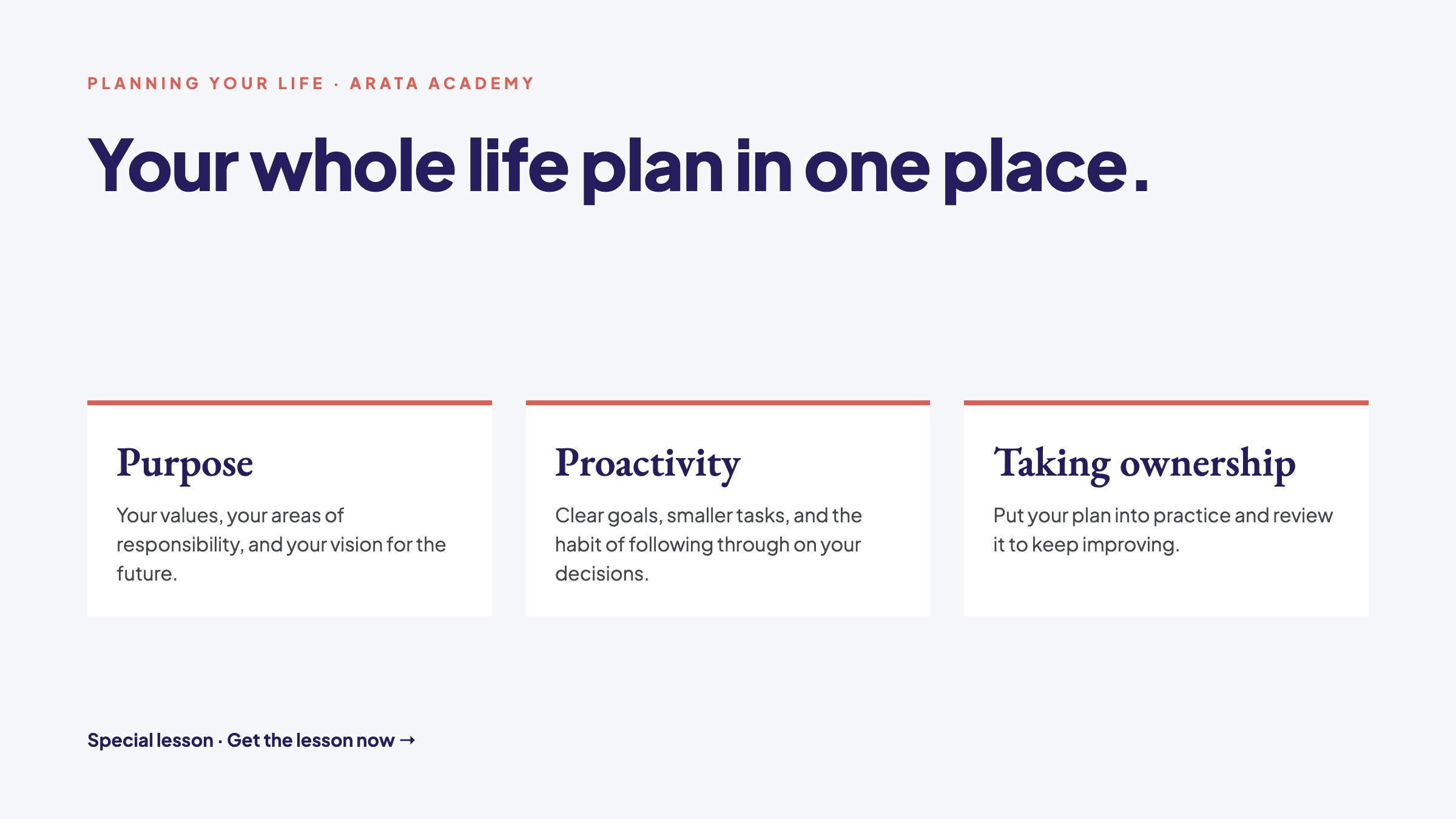 Planning Your Life, Your whole life plan in one place., Purpose, Arata Academy