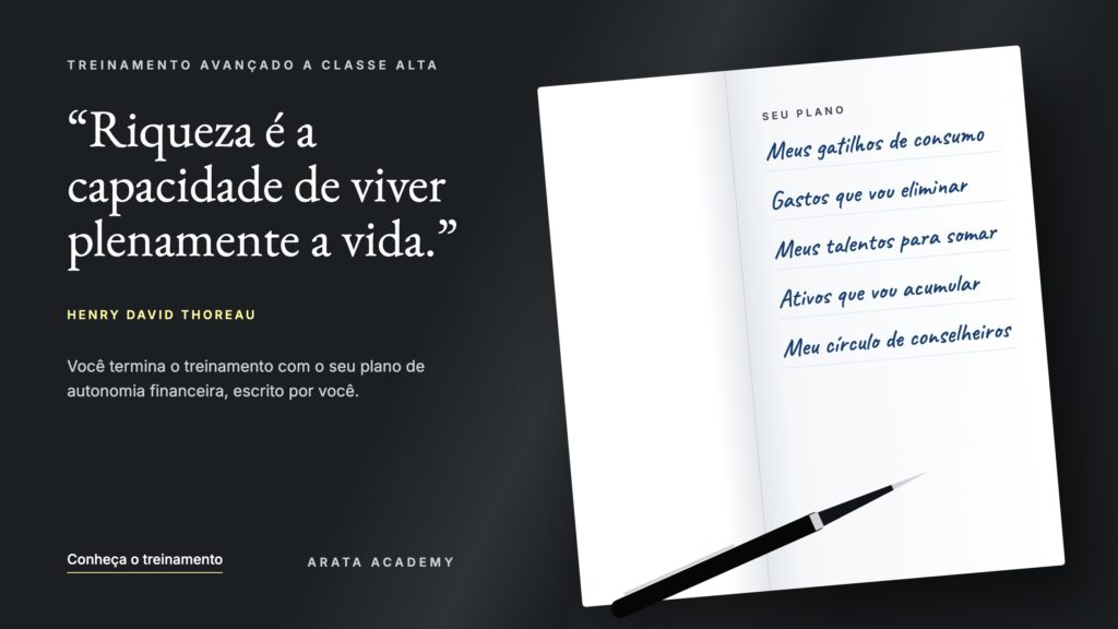 A Classe Alta, riqueza é a capacidade de viver plenamente a vida, Seiiti Arata, Arata Academy