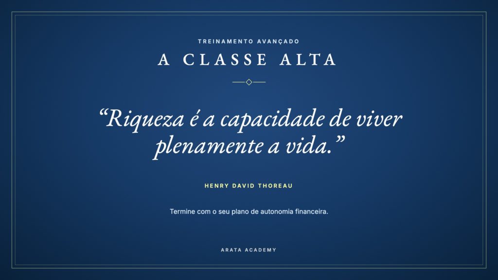 A Classe Alta, riqueza é a capacidade de viver plenamente a vida, Seiiti Arata, Arata Academy