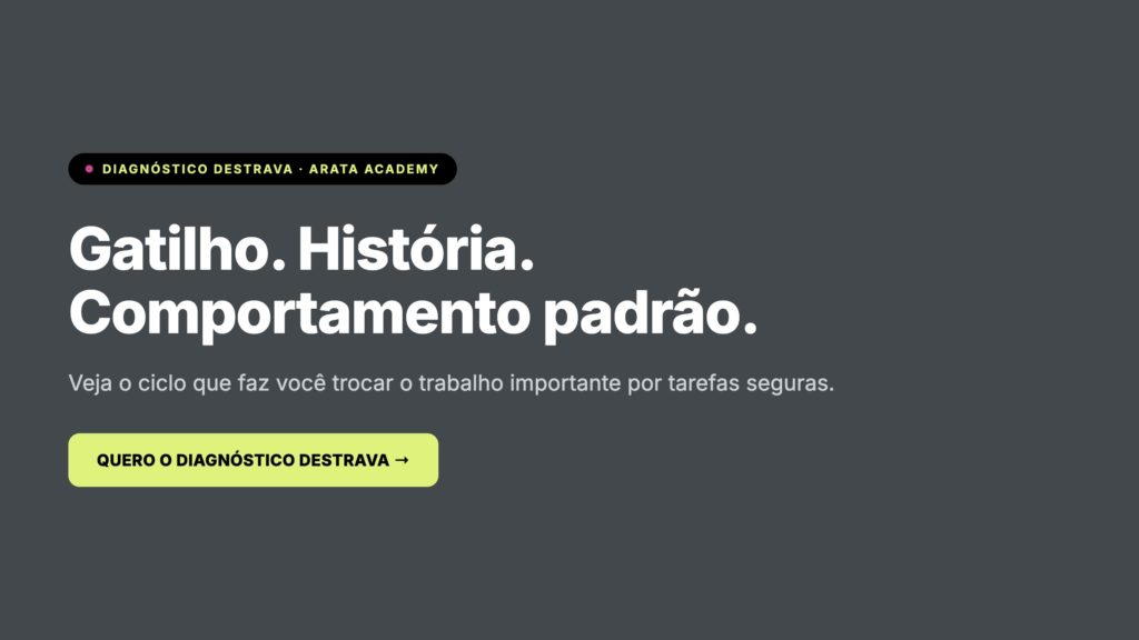 Diagnóstico DESTRAVA, gatilho, história, comportamento padrão, Arata Academy
